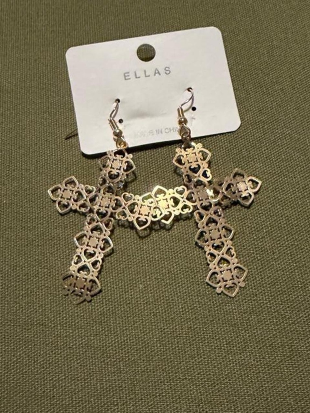 Ella’s Gold Filigree Cross Dangle Earrings